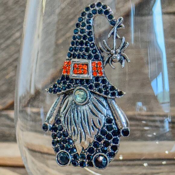 Rhinestone Halloween Gnome Witch, 18oz Stemless Wine Glass by Broomstick Blvd - Picture 7 of 10